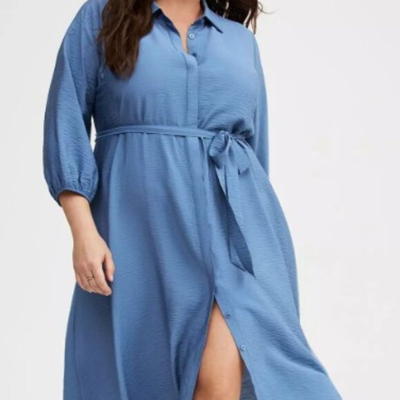 Torrid Collared Tie-Front Shirt Dress - Blue - Picture 2 of 4